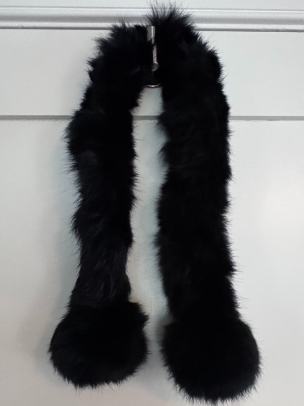 Rex Rabbit Black Fur Scarf w/ Pull-Through Slots – Ultra Soft Black Fur Wrap
